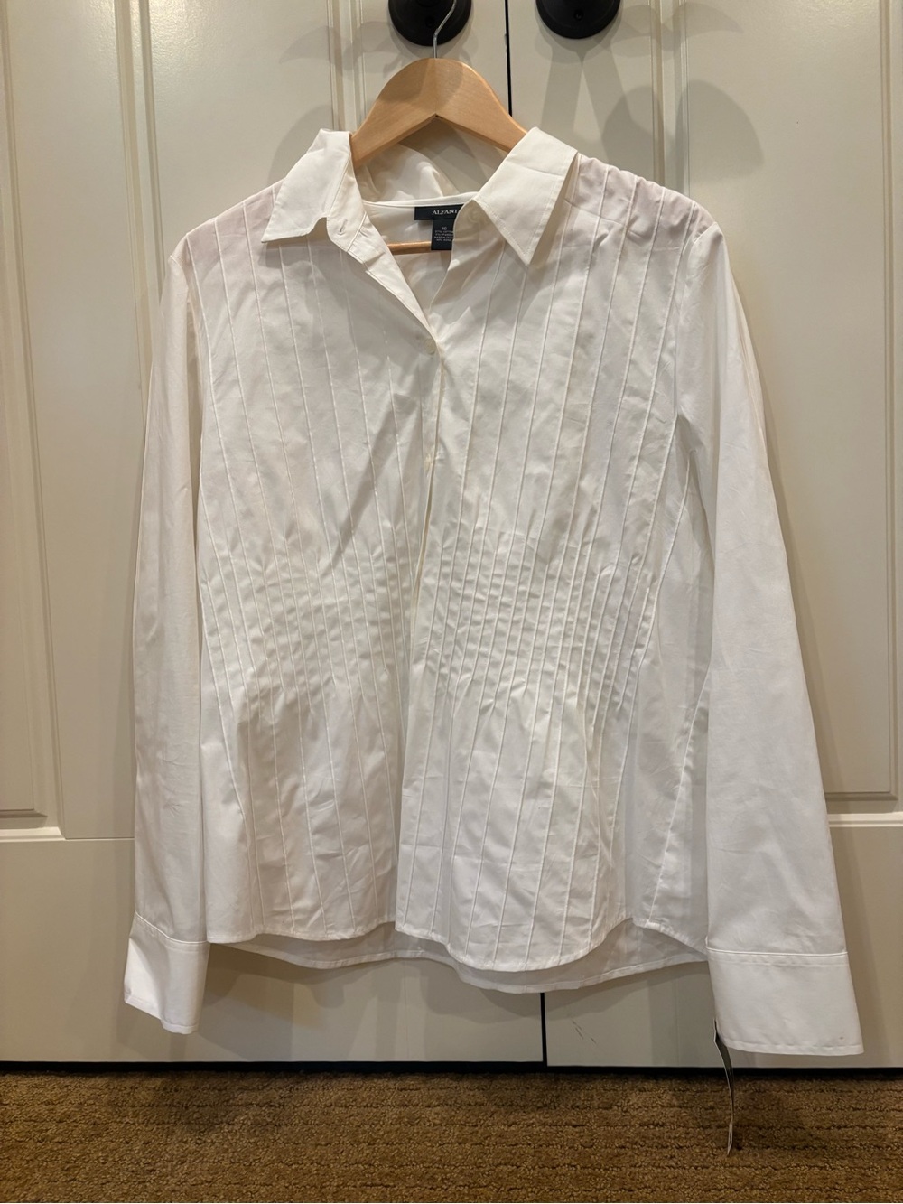 Alfani White Button-Front Pintuck Shirt